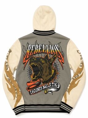 Two-Tone Hooded Varsity Jacket in Gray & Cream BACK TO SCHOOL SALE